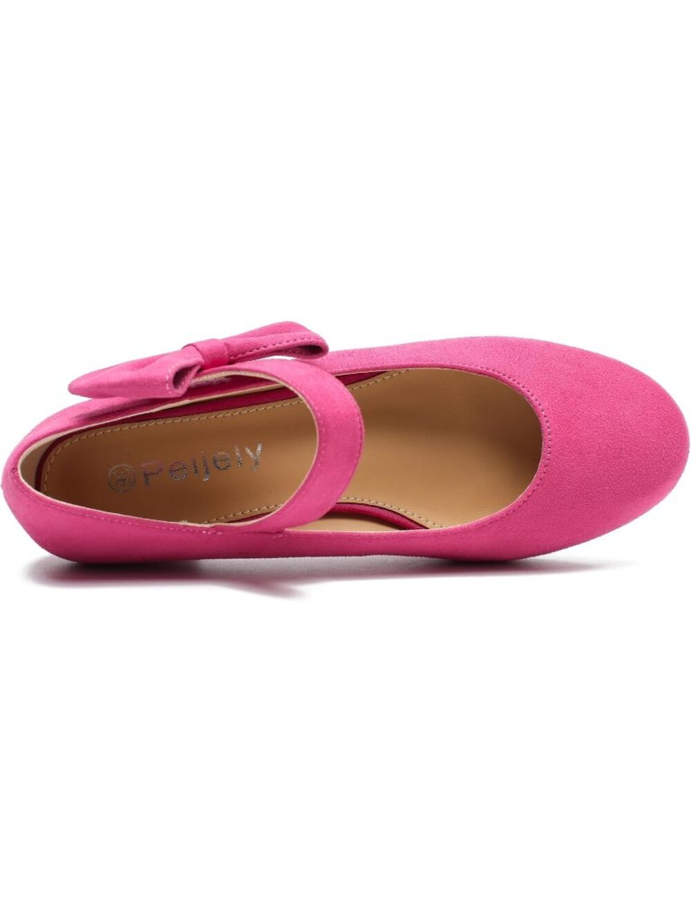 Women's Pink Suede Low Block Heel with Side Bowknot Round Toe Wedding Pump Shoes - Picture 5 of 7